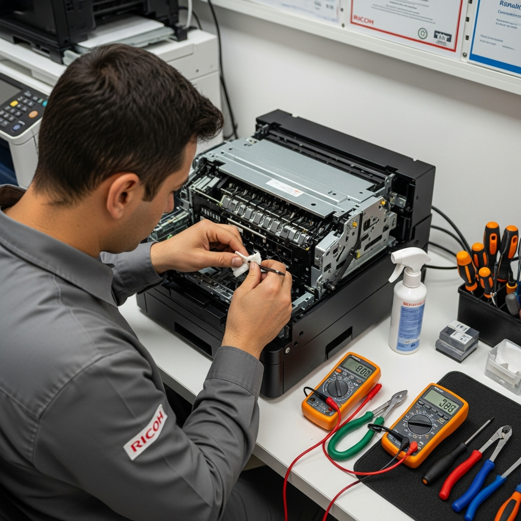 Generate a high-quality, relevant image prompt for an article about: Başiskele Ricoh Yazıcı Tamir