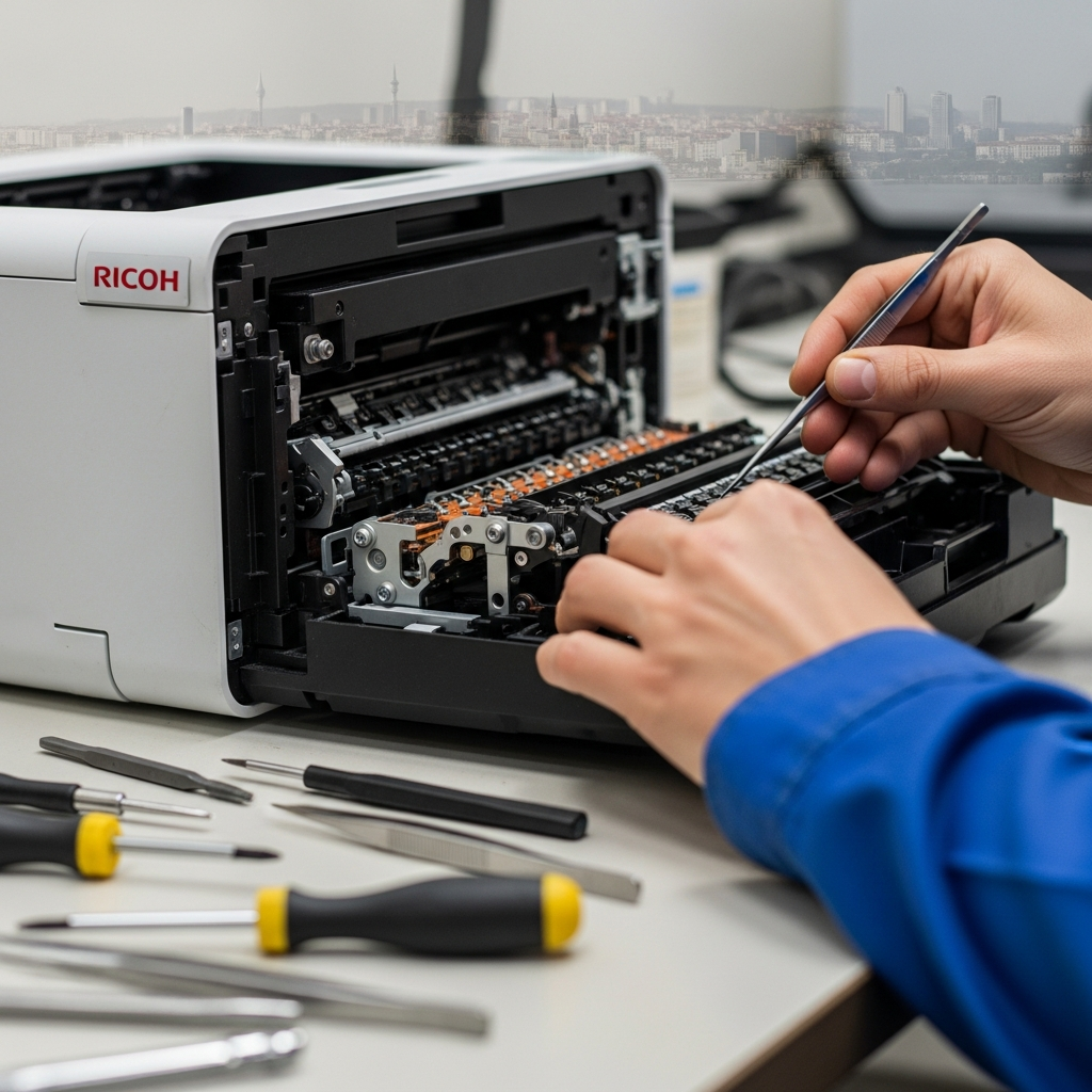 Generate a high-quality, relevant image prompt for an article about: Ricoh Yazıcı Tamir Başiskele