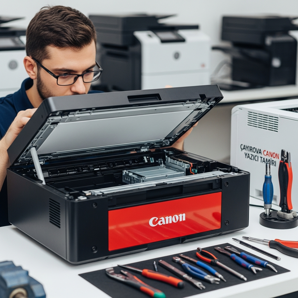 Generate a high-quality, relevant image prompt for an article about: Çayırova Canon Yazıcı Tamir