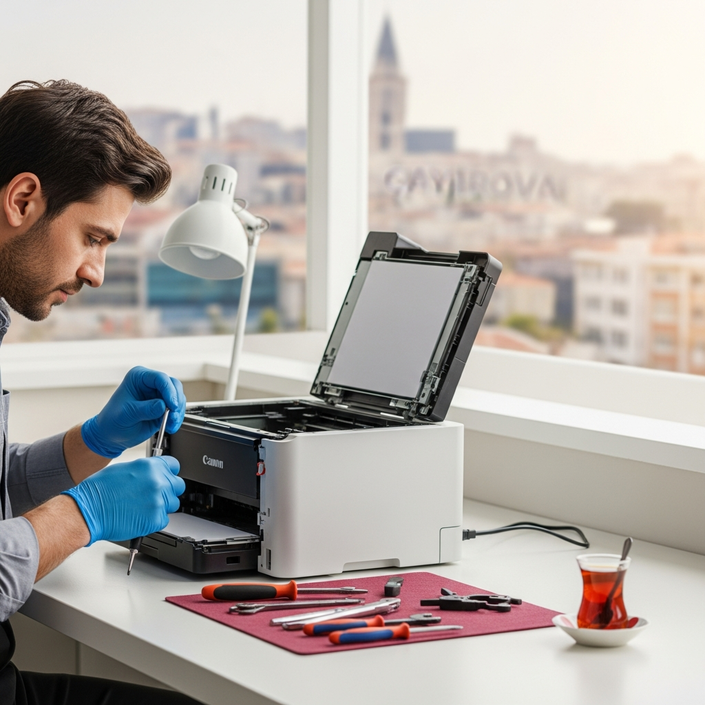 Generate a high-quality, relevant image prompt for an article about: Canon Yazıcı Tamir &Ccedil;ayırova